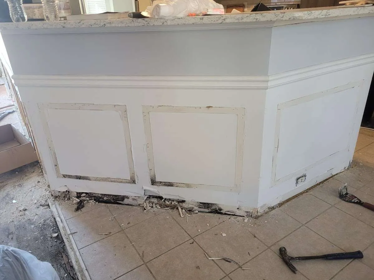 Water damage and mold on kitchen during Storm Damage Restoration in Revere